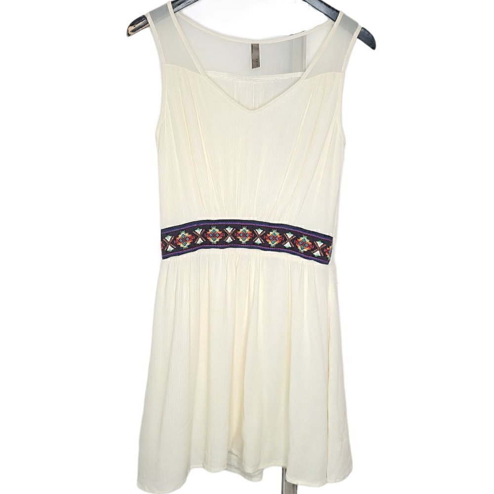 ENTRO Cream Aztec Tapestry Belt Sleeveless Dress